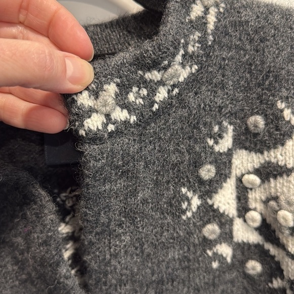 Woolrich Wool Cardigan Winter Snowflakes Deer Charcoal Gray White Large - Picture 9 of 15